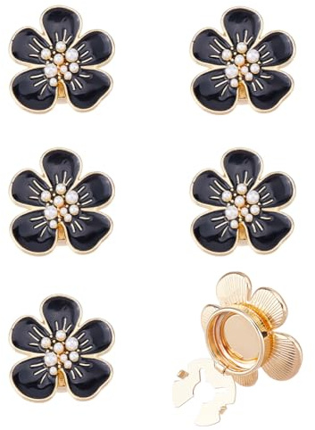 SUPERFINDINGS 6 gemelos de flores negras, cubiertas de botones de camelia, elegantes gemelos de aleación esmaltada, gemelos de moda, regalos de joyería para traje de negocios