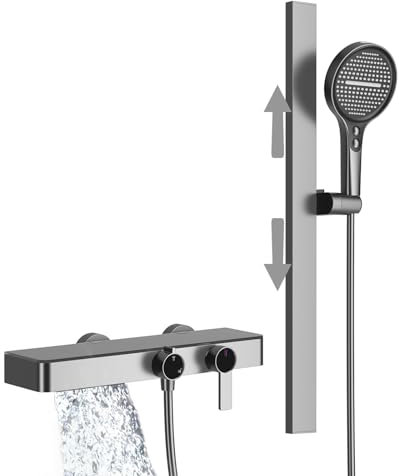 Miscelatore Vasca da Bagno con Doccetta, Rubinetto per Vasca da Bagno con Doccetta a Mano, Rubinetto Vasca da Bagno a Cascata, Doccetta con 4 Funzioni, Saliscendi Doccia, Flessibile Doccia da 150cm