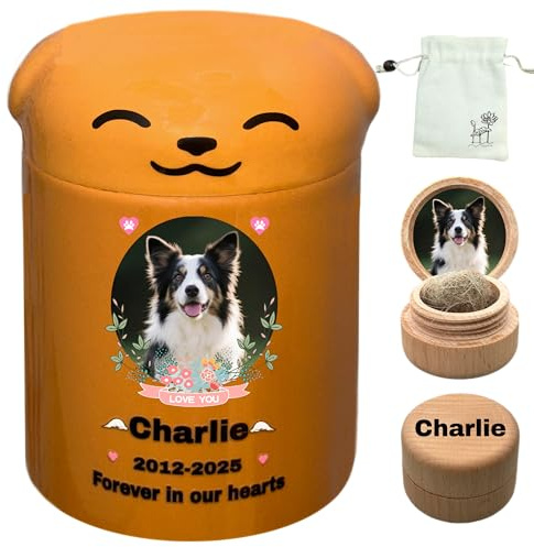 Personnalisée Urne Pour Chien , Urne à cendres de chien,Boîte à souvenirs en céramique, perte de chien, Fait à la main sur mesure (Taille Moyenne Orange, Cendres de taille moyenne ≤20 kg (pas d’os))
