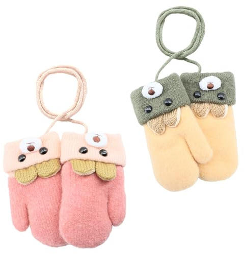 Scettar Invernali Mittens Bambino, Caldi Antivento Guanti Maglia con Cordino Neonato Carino Morbidi Foderati Guanti Termici Spessi Mittens per 0-3 Anni Bambini Ragazze