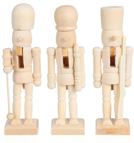 CLISPEED 3 Pezzi di Pupazzo Soldato Schiaccianoci in Legno, 5,03 Pollici, Ornamenti Natalizi Non Finiti, Legno Naturale, Beige (Casuale)