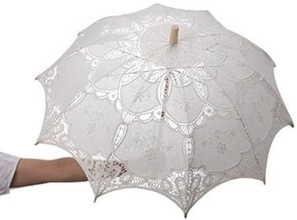 HINAYOSAN Paraguas transpirable delicado patrón de flores de encaje efecto visual, resistente al sol para fotografía, decoración de baile, paraguas para fiesta de noche, paraguas para mujer, blanco