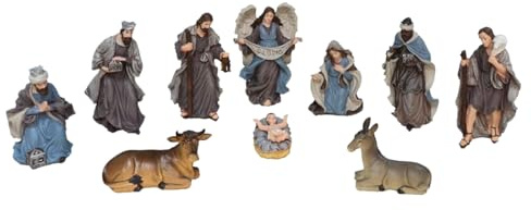 Acan Tradineur - Ensemble de 10 figurines de crèche pour Nativité, résine, crèche, mangeoire, décorations, décoration traditionnelle, Noël - 15 cm