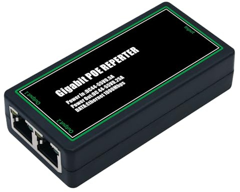 Gigabit PoE Injektor 2-Port, 1-in-2-Out PoE Repeater, 44V-55V 0.5A Gigabit PoE Extender mit 1000 Mbit/s, Gigabit Ethernet Adapter für IP-Kameras, VoIP-Telefone, Entfernung bis zu 100m, Plug & Play
