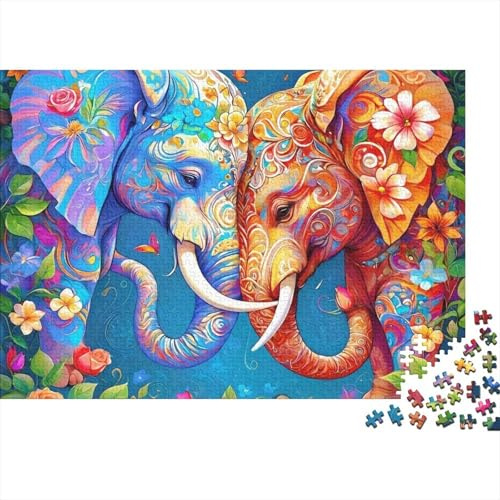 Puzzle 1000 Teile Bunte Elefant Kunst 1 – Florales Elefantenpaar, Familienspiel ab 12 Jahren, Lernspiel, 70x50cm