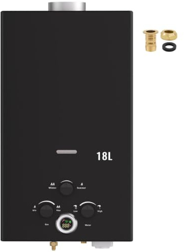 18L Chauffe-eau à Gaz,Chauffe-Eau Sans Réservoir Portable,Avec un Mode Hiver/Eté Équipé d'un écran Numérique et de Multiples Fonctions de Protection Pour Maison Camping Caravane