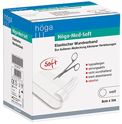 Höga Med-Soft elastischer Wundverband - 5 m x 8 cm – Wund-Pflaster, hypoallergen, atmungsaktiv, nicht wundhaftend, stark absorbierend.
