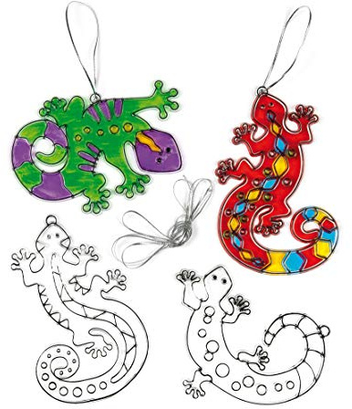 Baker Ross EF619 Gecko Suncatchers (Pack of 6) For Kids To Decorate, Arts and Crafts, 12cm