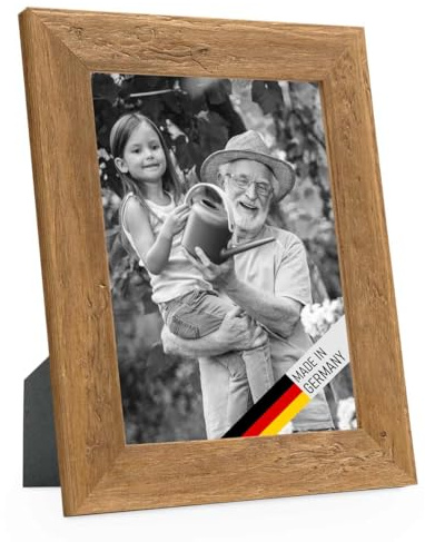 Bilderrahmen 15x20 cm Holz Eiche-Optik, Echtholz-Rahmen rustikal, Strandhaus, Made in Germany, Echtglas, zum Aufhängen & Aufstellen, extra Zubehör - Treibholzlook mit einem Hauch Küstenflair