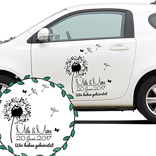 Autoaufkleber Autotattoo Hochzeit Pusteblume Namen Datum Spruch Wir haben geheiratet M2143 - ausgewählte Farbe: *rosa* ausgewählte Größe: *M - 35cm hoch x 33cm breit*
