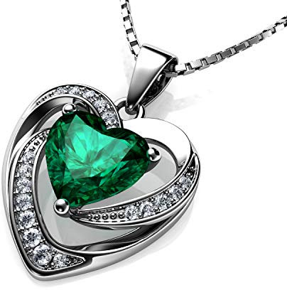 DEPHINI - grüne Herz-Halskette - 925 Sterling Silber - Peridot Geburtsstein verziert Kristall Anhänger - feine Schmuck Damen Halskette 45,7 cm rhodinierte Silber Kette - Zirkonia