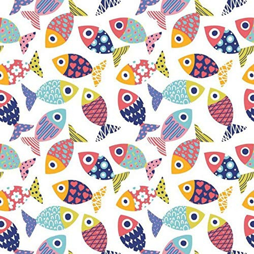Pingianer 100 x 160 cm fisk val, 100 % bomull, bomullstyg, barn, metervara, hantverk, sömnad, tyg (fiskar, färgglada röra, 100 x 160 cm (11,99 €/m))