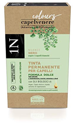 Helan, Capelvenere Colours, Tinta per Capelli Naturale Permanente, Formula Dolce Nuance 1N Nero - Kit Facile Applicazione Inodore, Ottima Copertura - Tinta Capelli senza Ammoniaca e Alcool, 125 ml