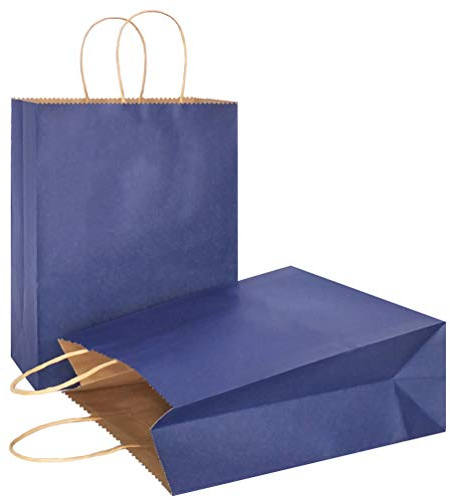 AZOWA Geschenktüten Groß-Kraftpapiertüten mit Henkel，Party Geschenk Papiertüten (26 x 32 x 12 cm, Dunkelblau, 25 Stück)