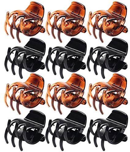 12 Pcs Medium Size Hair Claw Clips, 1.38×1.38×1.57inch No-Slip Grip Jaw Clips for Women and Girls Hair Accessories Barrettes Gifts (Black and Brown)