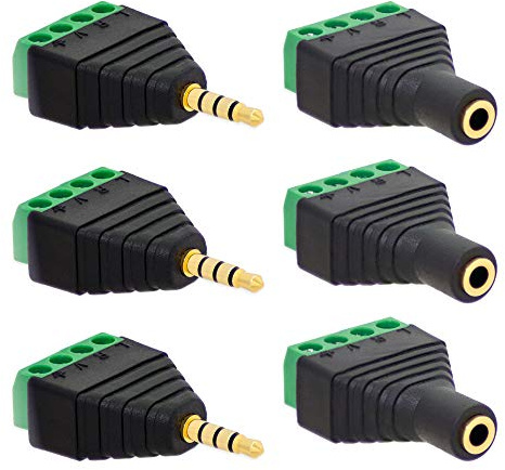 E.T 3X Klinken Buchsen + 3X Stecker 3,5mm Adapter > Terminalblock 4 Pin Schraub Klemme Set