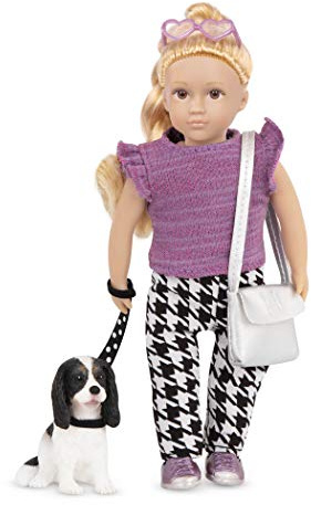 Lori Heather & Nugget – Mini-Puppe mit Spaniel-Welpe | 15 cm große Mini-Puppe mit Outfit, Brille, Tasche sowie Hund mit Leine – für Rollenspiele, Heather & Nugget, 3+ Jahre