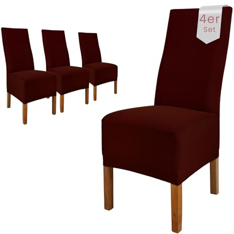Scheffler Home Stuhlhussen 4er Set Braun Jersey Baumwolle Emma | Waschbare Stuhlbezüge, Stretch Chair Cover für Hochlehner, Polsterstühle und Esszimmerstühle, Öko-Tex zertifiziert