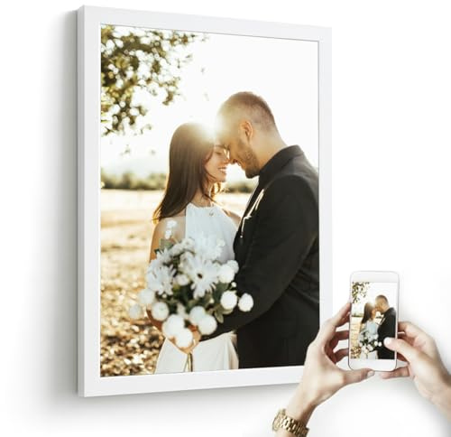 Nacnic Cuadro Personalizado con Tu Foto | Lámina Enmarcada con Marco de Madera Blanco | Tamaño A4 o A3 | Impresión Digital en Papel Brillo 250GR | Regalo para Bodas, Cumpleaños | Diseñado en España