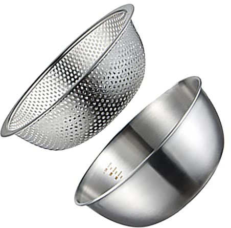 Cabilock 2pcs Stapelbares Edelstahl Schüsselset Edelstahl Seiher und Schüssel Küchensieb Nudelsieb Reis Waschschüssel Salat- Sieb Rührschüssel Set