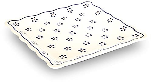 Bunzlauer Keramik Plato llano (plato llano) cuadrado, 23,8 x 23,8 cm, altura = 2,2 cm, decoración 1