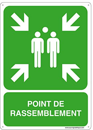 AUA SIGNALETIQUE - Panneau Prépercé (4 Trous) avec Angles arrondis - PVC Rigide 1.5 mm - (300x420 mm, Point de Rassemblement)