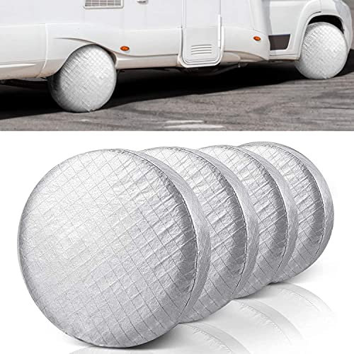 UCARE Lot de 4 Housses de Pneu imperméables à l'eau et à la poussière en Aluminium Anti-UV avec Crochets pour Voiture, Camping-Car, SUV, Camion, remorque, Convient aux pneus de 68 à 73 cm de diamètre
