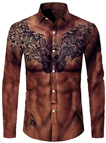 WEGUKRI La camisa fresca de los botones de la impresión del modelo 3D del músculo, los hombres imprimieron los tops largos de, Color 2, 3XL