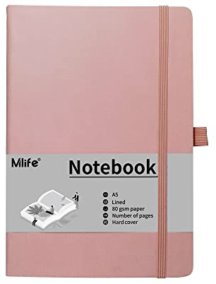 Mlife Taccuino Formato A5, 192 Pagine, Copertina Rigida Con Chiusura Elastica E Tasca Pieghevole (Rosa)