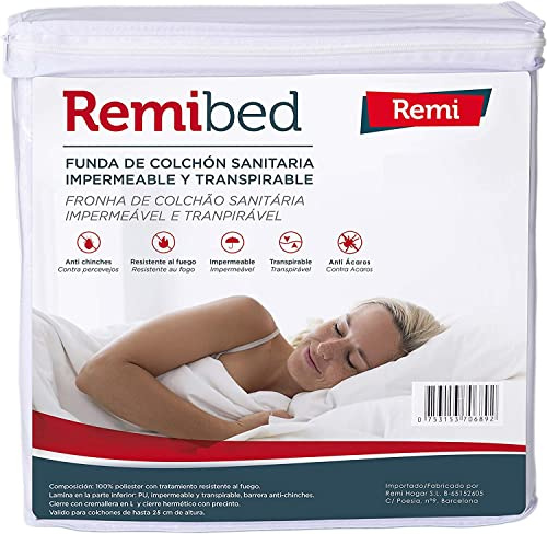 Remi Hogar Coprimaterasso anti cimici 160 x 200 | Certificato laboratorio | Impermeabile, traspirante e silenzioso (non fa rumore) | Cerniera di sicurezza