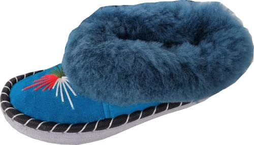 Generisch LAMMFELL Warme HAUSSCHUHE Mokassin Gr.40 NEU, Schaffell/-leder Handarbeit Bestickt Verschiedene Ausführungen Normale Weite (Blau*2)