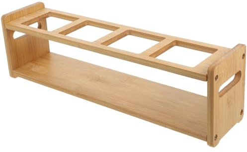 WOONEKY Seasoning Bottle Storage Rack Wooden Condiments Rack Kitchen Bottles Holder with Handles Compact Spice Jar Organizer for Oil Sauce Storage