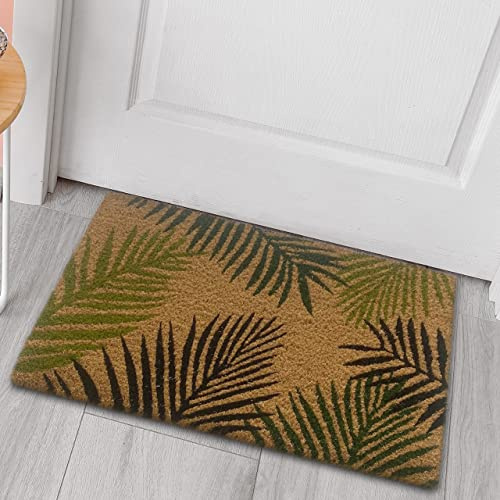 CARPETIA Fußmatte rutschfest Palmenblätter Grün Braun Beige 45x75 cm | Nachhaltige Kokos-Naturfaser-Matte, robust und pflegeleicht, rutschfeste Türmatte und Fußabstreifer für den Eingang