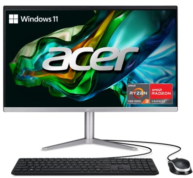 Acer Aspire C24-1300-UR31 AIO Ordinateur de bureau | Écran IPS Full HD de 23,8 | Processeur AMD Ryzen 3 7320U Quad-Core | Carte graphique AMD Radeon 610M | 8 Go LPDDR5 | SSD PCIe 512 Go | Wi-Fi 6E |