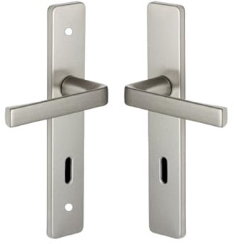 Vachette Set de Poignée de Porte sur Plaque KAZA - Version Clé L pour Porte de Chambre et de Bureau - Entraxe 195 mm - Matériau Aluminium Résistant - Garantie 10 Ans - Finition Anodinox