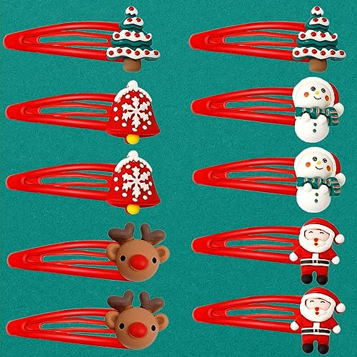 Haarschmuck Haarspangen Weihnachten, 10 Stück Haarclips Haarklammern Geschenke für Kinder Mädchen Frauen Damen, Weihnachts Deko Haar Accessoires Rentier Spangen Haarnadeln Haarreif (Rot)