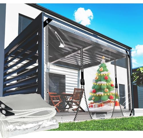 Lona Transparentes Impermeable Exterior con Ojales 2.5x3.6m,Lona de Plástico PVC de 0,35 mm con 2 Cremallera,Toldo Transparente Exterior Terraza para Cenador, Balcón,Muebles de Jardín