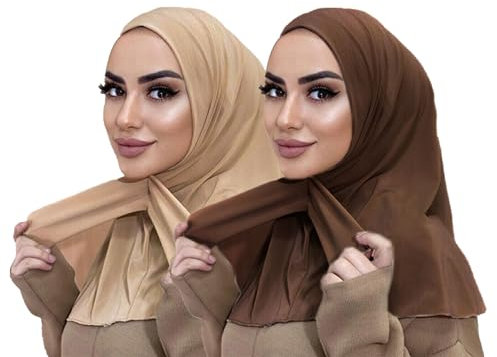 MOWEN 2 Stück Praktische Tasten-Hijab-Mütze aus Modal-Baumwolle, Einfarbig, Untertuch für Islamische Muslimische Mütze, Elastische Kopftuch-Mütze