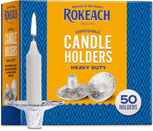 Rokeach Shabbat Candle Holders (50 Count) Extra Heavy Duty Disposable Aluminum Bobeches for Candlesticks, Fits All Standard Candle Sticks