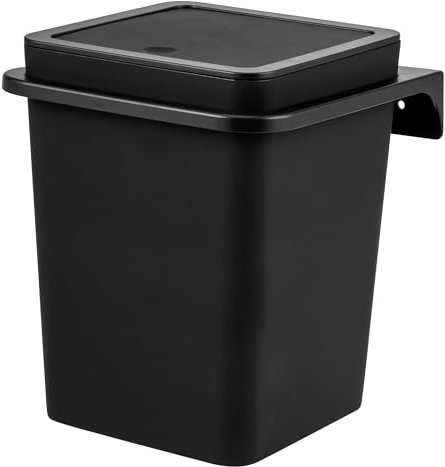 bremermann Poubelle de Salle de Bain, rectangulaire, avec Surface Douce au Toucher, Support Mural à Coller ou à percer, avec Couvercle basculant et Coussinets EVA, Poubelle en Plastique, 6 l (Noir)