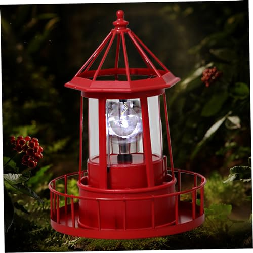 Obelunrp Lighthouse solare con faro rotante, decorazioni per faro solare da 8,3 pollici, lampada a 360 gradi, lampada da giardino solare impermeabile per decorazioni per cortili per patio (rosso)