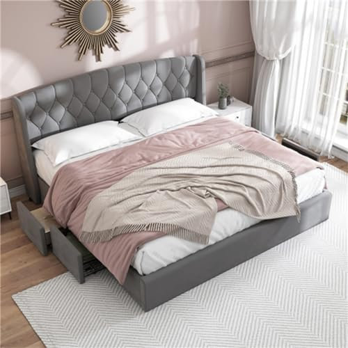 Gepolstertes Doppelbett Mit Lattenrost Und 4 Schubladen Aus Drahtgeflecht (matratze Nicht Im Lieferumfang Enthalten), Für Schlafzimmer,Erwachsene Und Jugendliche(Size:180x200cm)