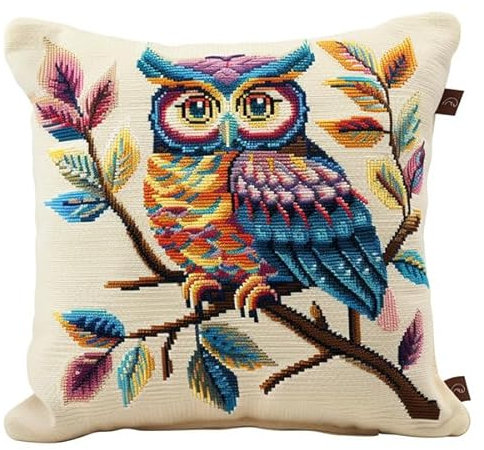 kitphoenix Knüpfkissen Zum Selber Knüpfen Knüpfen Set Knüpfteppiche Set Eule 3D Handgemachte Geschenke Knüpfteppich für Kinder und Erwachsene Knüpfset 43cm X 43cm