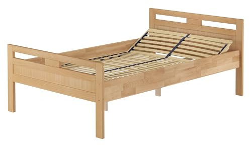 Erst-Holz Überlanges Holzbett, Seniorenbett 120x220 Buche lackiert V-60.74-12-220Federholzrahmen inkl.