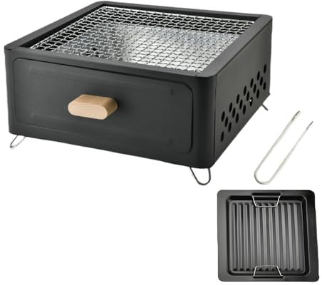 Mini barbecue portable au charbon de bois, barbecue de table, barbecue de camping, barbecue de jardin, poêle de pique-nique, avec poêle, 31 x 31 x 15,2 cm