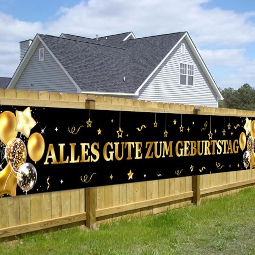 Geburtstag Banner Schwarz Gold Happy Birthday Banner Geburtstagsbanner | Lange Hintergrund Banner Happy Birthday Deko Geburtstag Deko für Mann Frau Innen Außen Dekoration 40*270cm