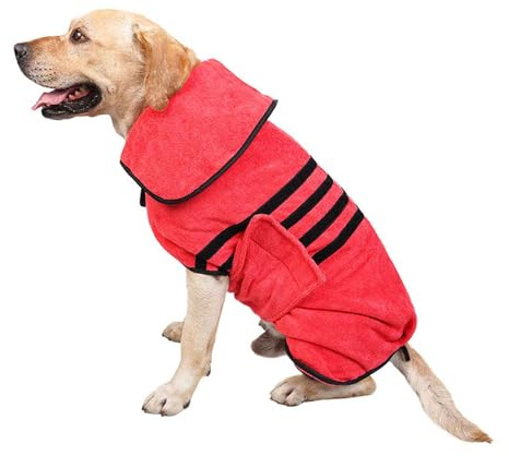 PJDDP Hundebademantel, Saugfähiger Bademantel Hund Mit Klett, Katze Schnell Trocknendes Badetuch, Hundebadetuch Extra Saugfahig Für Haustiere Hunde Und Katzen,Rot,XXL
