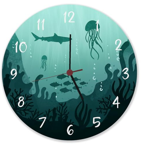 speecheese Unterwasserwelt Wanduhr aus Alu Uhr mit Fischen Korallen Hai Qualle für Taucher und Meeresbiologen oder Urlauber, die gerne im Meer Schnorcheln