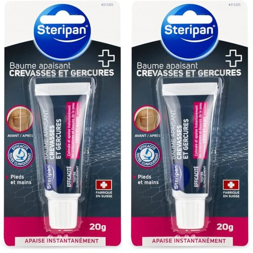 Steripan - Baume Apaisant Contre les Crevasses et les Gerçures - Apaise Instantanément - Pieds et Mains - Fabriqué en Suisse - Tube 20 ml (Lot de 2)