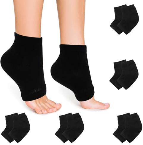 KASURE 5 Paar Gel Fersensocken, Feuchtigkeitsspendende Fußmaske Socken, Atmungsaktiv Fersensporn Bandage, Bequeme Hornhaut Socken, Fersenschutz Silikon für Verbessern Trockene und Rissige (Schwarz)